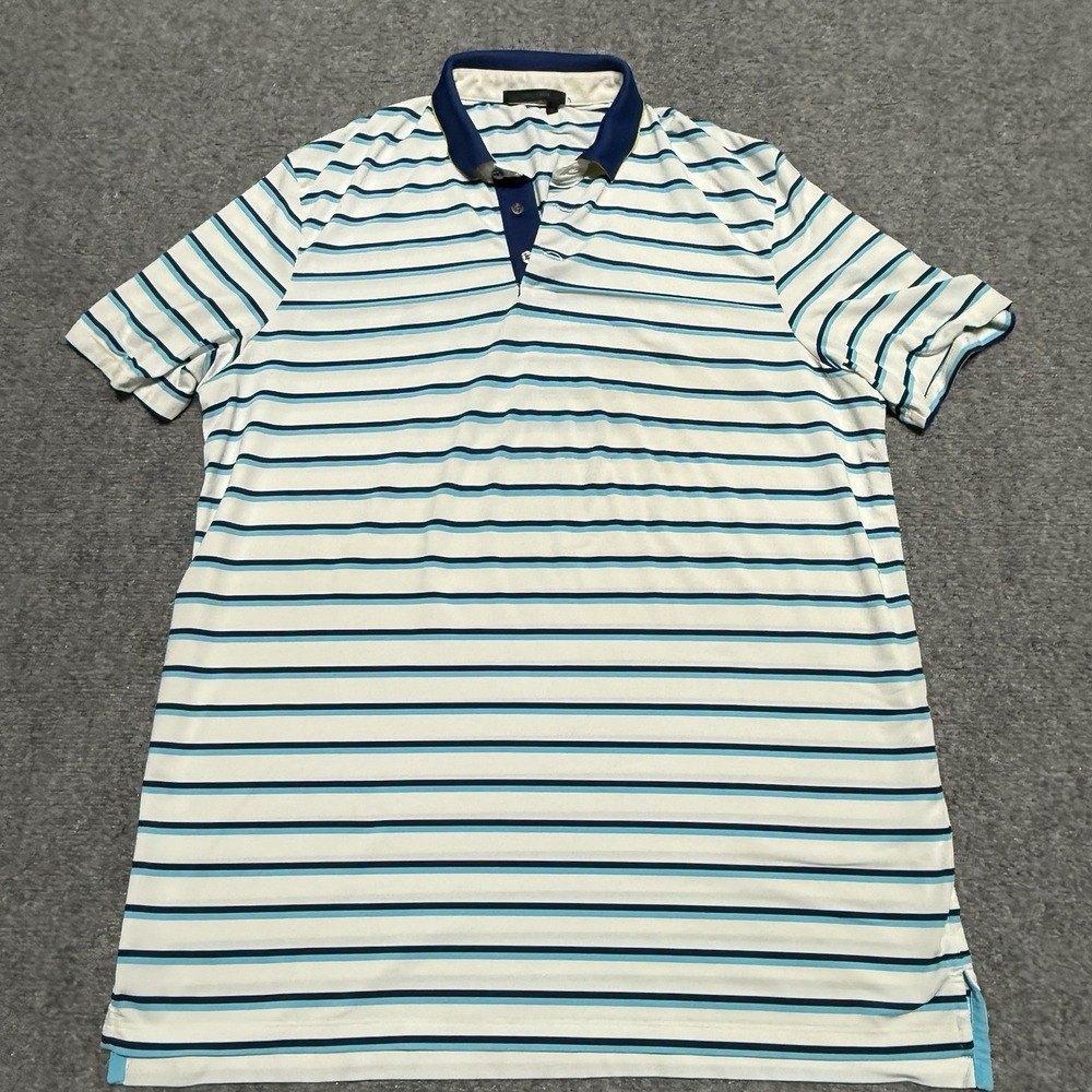 Greyson Polo Shirt Mens L White Blue Stripe Jonathan's Landing Jupiter Florida - Picture 2 of 6